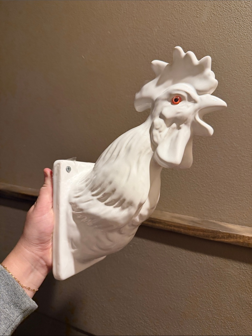 Vtg Large Ceramic Rooster Chicken Head Wall Hanging Hook for Towel Apron 10.5"
